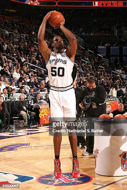 Legend David Robinson formerly of the San Antonio Spurs participates in the Haier Shooting Stars on All-Star Saturday Night, part of 2009 NBA...