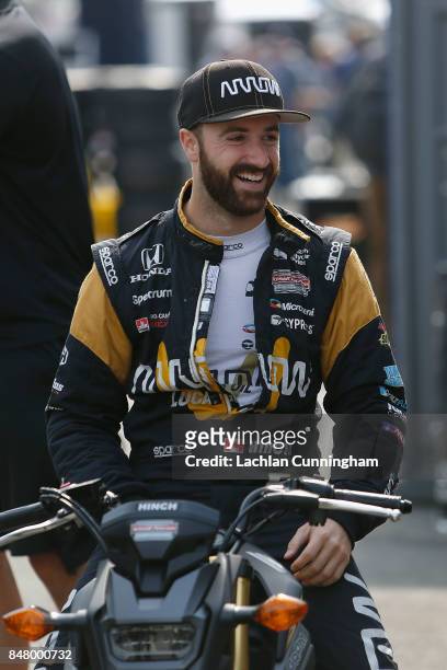 James Hinchcliffe of Canada driver of the Arrow Honda rides to pit lane during practice on day 2 of the GoPro Grand Prix of Somoma at Sonoma Raceway...