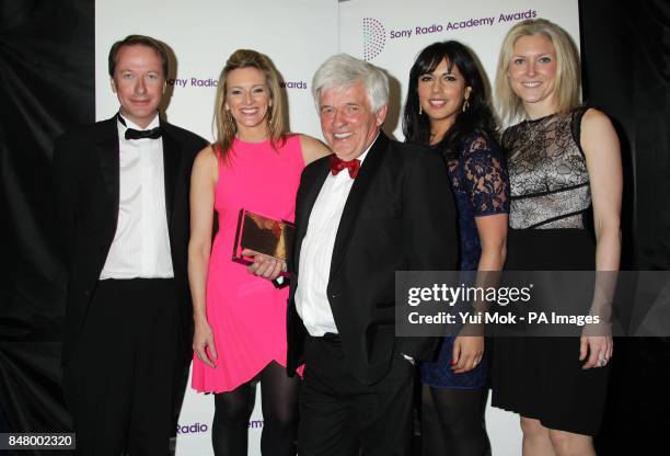 Presenter Gabby Logan with Peter Allen and his team from Radio 5 Live with their Best News & Current Affairs Programme award, at the Sony Radio...