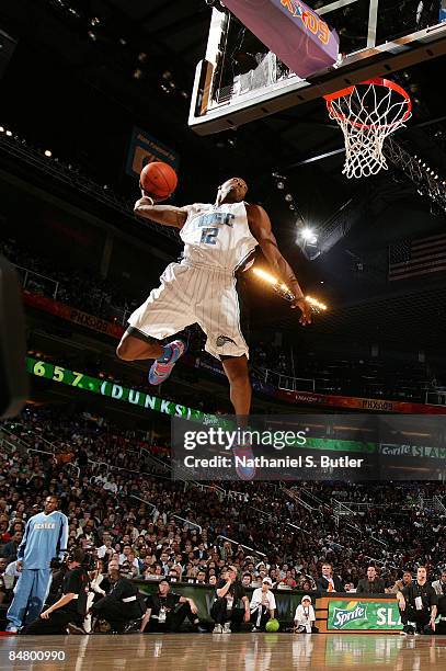 Dwight Howard of the Orlando Magic participates in the Sprite Slam Dunk Contest on All-Star Saturday Night, part of 2009 NBA All-Star Weekend at US...