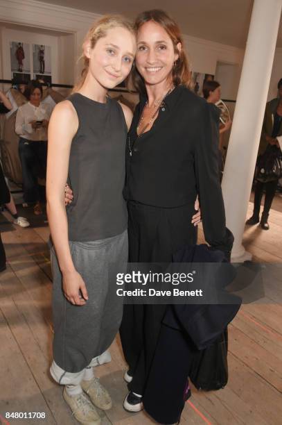 Elfie Reigate and Rosemary Ferguson wearing Burberry at the Burberry September 2017 at London Fashion Week at The Old Sessions House on September 16,...