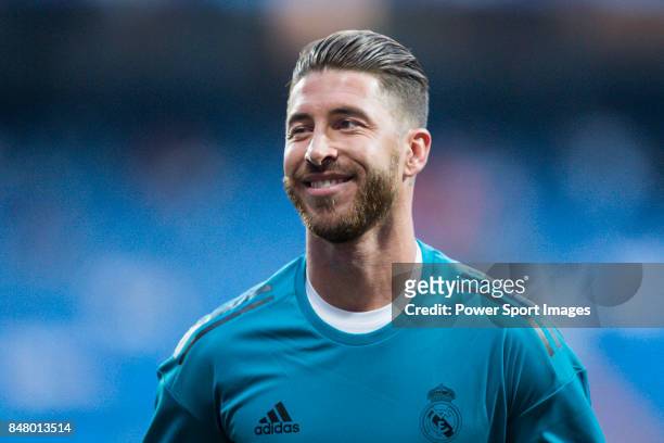 Sergio Ramos of Real Madrid in training prior to the UEFA Champions League 2017-18 match between Real Madrid and APOEL FC at Estadio Santiago...