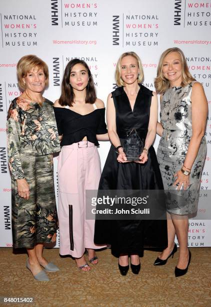 Joan Wages, Rowan Blanchard, Marne Levine, and Susan Whiting at the Women Making History Awards at The Beverly Hilton Hotel on September 16, 2017 in...