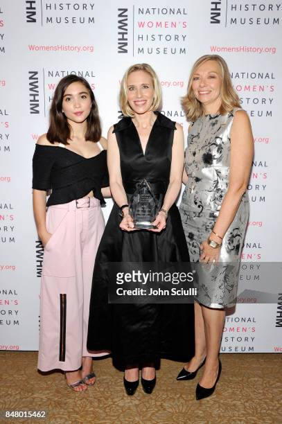 Rowan Blanchard, Marne Levine, and Susan Whiting at the Women Making History Awards at The Beverly Hilton Hotel on September 16, 2017 in Beverly...