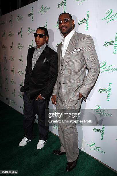 Jay-Z and Lebron James arrive to the Sprite Green 3rd Annual Jay-Z and Lebron James "Two Kings" Dinner Party during NBA All-Star Weekend at The...