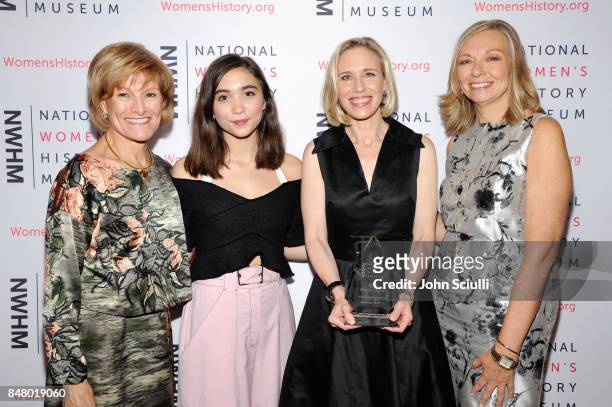 Joan Wages, Rowan Blanchard, Marne Levine, and Susan Whiting at the Women Making History Awards at The Beverly Hilton Hotel on September 16, 2017 in...