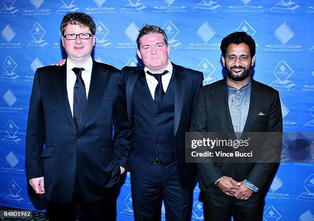 Sound mixers for the film "Slumdog Millionaire" from left: Ian Tapp, Richard Pryke and Resul Pookutty attend The Cinema Audio Society's 45th Annual...