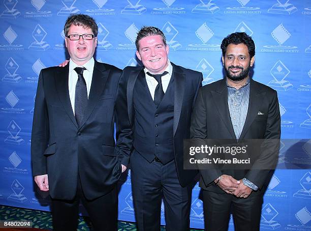 Sound mixers for the film "Slumdog Millionaire" from left: Ian Tapp, Richard Pryke and Resul Pookutty attend The Cinema Audio Society's 45th Annual...