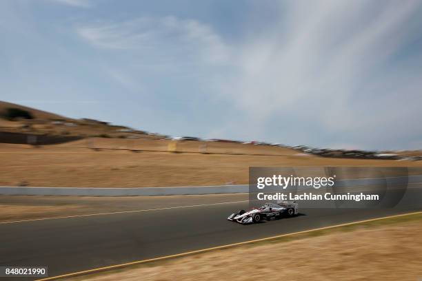 Helio Castroneves of Brazil driver of the Hitachi Chevrolet drives during practice on day 2 of the GoPro Grand Prix of Somoma at Sonoma Raceway on...