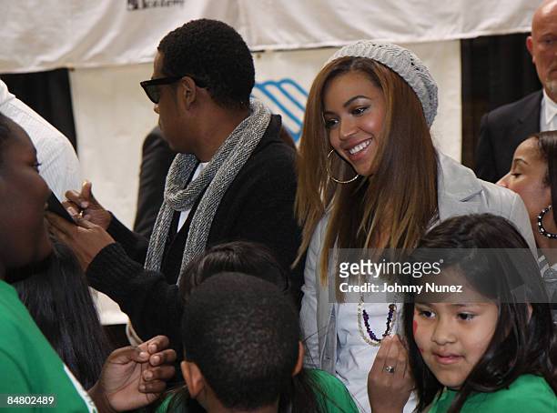 Jay-Z and Beyonce attend the Sprite Green Instrument Donation on February 14, 2009 in Mesa, Arizona.