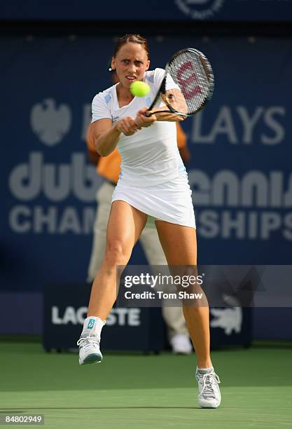 Julia Schruff of Germany in action in her first round match against Petra Kvitova of the Czech Republic during day one of the WTA Barclays Dubai...
