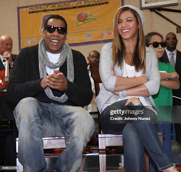 Beyonce and Jay-Z attend the Sprite Green Instrument Donation on February 14, 2009 in Mesa, Arizona.