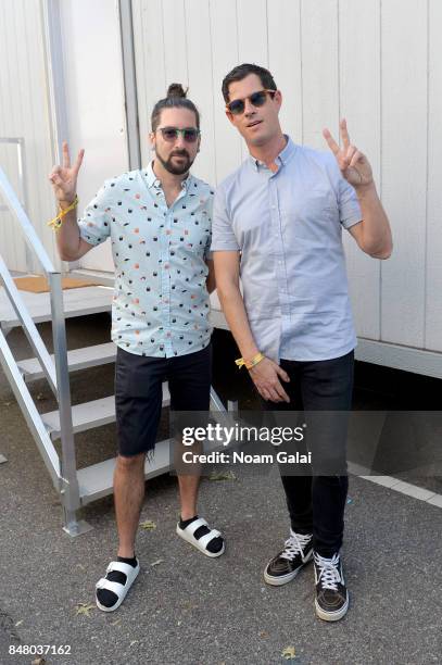 Jeremy Salken and Dominic Lalli of Big Gigantic pose backstage during the Meadows Music and Arts Festival - Day 2 at Citi Field on September 16, 2017...