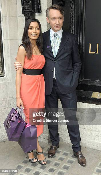 Slumdog Millionaire actress Freida Pinto and store CEO Geoffroy de la Bourdonnaye unveil Liberty's new look at the Liberty store on February 15, 2009...