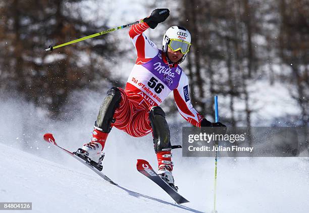 Marcus Sandell of Finland skis during the Men's Slalom event held on the Face de Bellevarde course on February 15, 2009 in Val d'Isere, France.