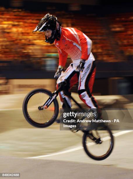 Japan's Akifumi Sakamoto during free practice during the BMX World Championships at the National Indoor Arena, Birmingham.