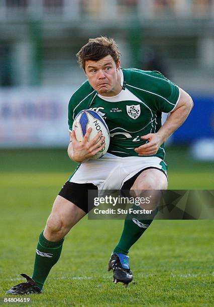 Brian O'Driscoll of Ireland runs with the ball during the RBS 6 Nations game between Italy and Ireland at Stadio Flamino on February 15, 2009 in...
