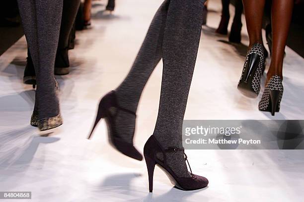 Model walks the runway wearing Payless shoes at the Lela Rose Fall 2009 fashion show during Mercedes-Benz Fashion Week in the Salon at Bryant Park on...