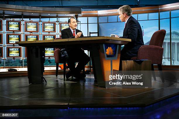 White House Senior Adviser David Axelrod speaks as he is interviewed by moderator David Gregory during a taping of "Meet the Press" at the NBC...