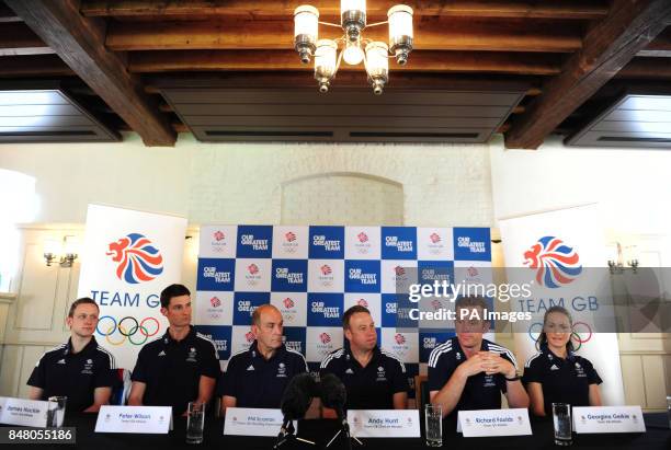 Great Britain's James Huckle, Peter Wilson, Phil Scanlan, Team GB Shooting Leader, Team Great Britain Chef de Mission Andy Hunt, Richard Faulds and...