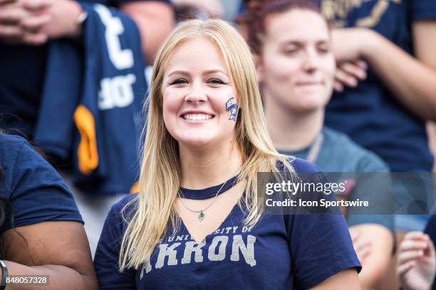 An Akron Zips fan in the stands during the first quarter of the college football game between the Iowa State Cyclones and Akron Zips on September 16...