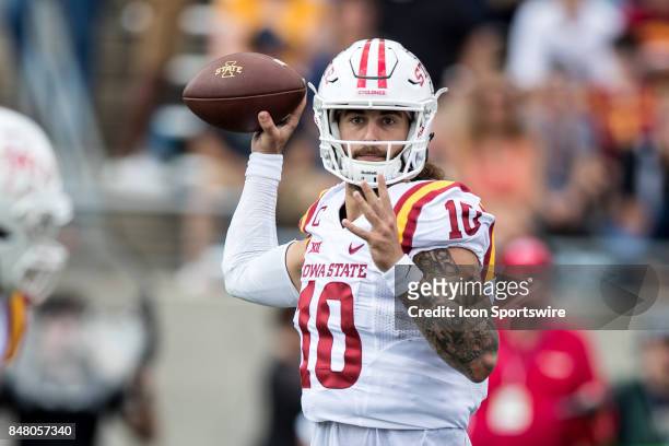 Iowa State Cyclones quarterback Jacob Park throws a pass during the second quarter of the college football game between the Iowa State Cyclones and...