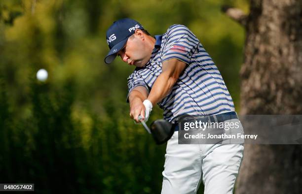 Rob Oppenheim tees off on the 2nd hole during the third round of the Web.com Tour Albertson's Boise Open at Hillcrest Country Club on September 16,...