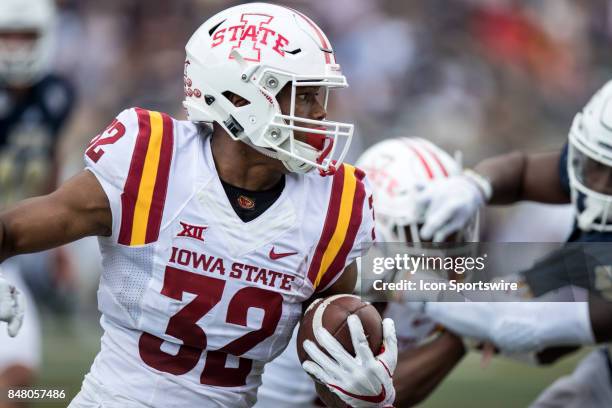 Iowa State Cyclones running back David Montgomery carries the football during the second quarter of the college football game between the Iowa State...