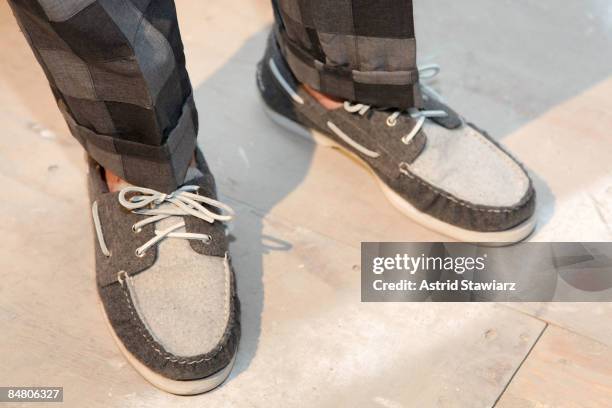 Model poses during a presentation of the Band Of Outsiders during Mercedes-Benz Fall 2009 Fashion Week on February 15, 2009 in New York City.