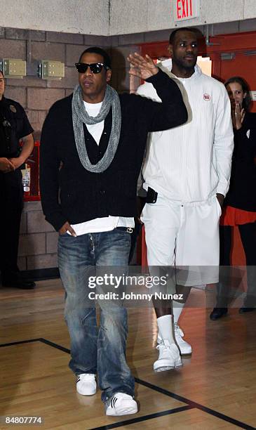 Jay-Z and Lebron James attend the Sprite Green Instrument Donation on February 14, 2009 in Mesa, Arizona.