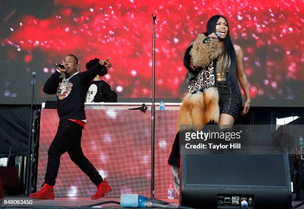 Yo Gotti and Nicki Minaj perform onstage during Day 2 at The Meadows Music & Arts Festival at Citi Field on September 16, 2017 in New York City.