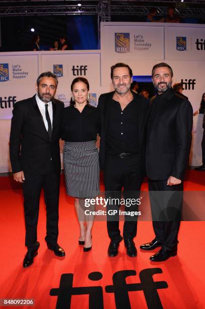 Director Eric Toledano, actress Suzanne Clement, actor Gilles Lellouche and co-director Olivier Nakache attend the "C'est la vie!" premiere during...