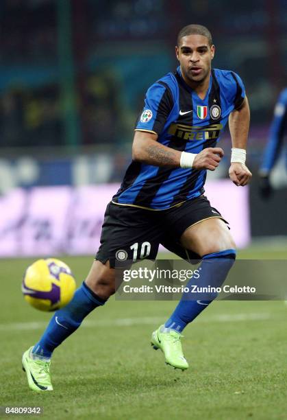 Forward Adriano of FC Inter in action during FC Inter Milan v AC Milan - Serie A match on February 15, 2009 in Milan, Italy.