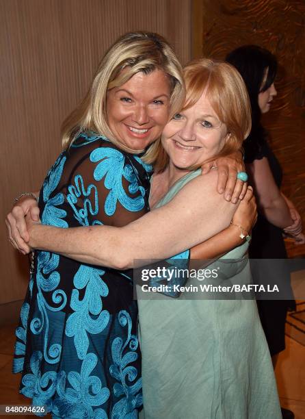 S Chantal Rickards and Lesley Nicol attend the BBC America BAFTA Los Angeles TV Tea Party 2017 at The Beverly Hilton Hotel on September 16, 2017 in...