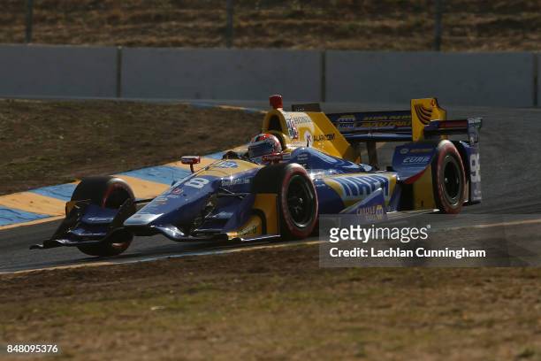 Alexander Rossi of the United States driver of the NAPA Auto Parts Honda drives during qualifying on day 2 of the GoPro Grand Prix of Somoma at...