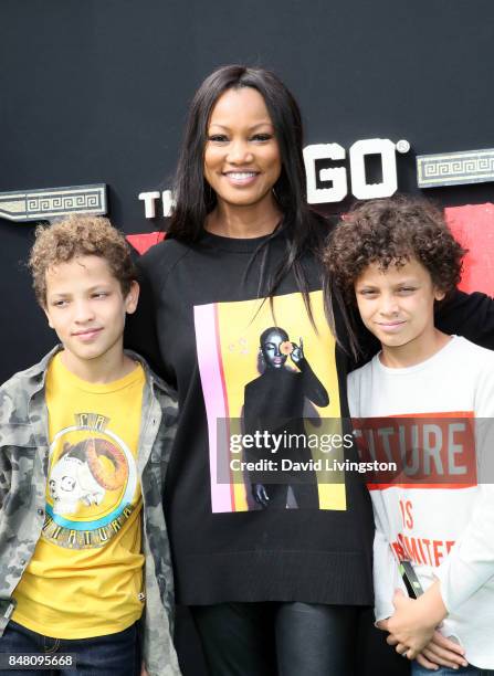 Jaid Thomas Nilon, Garcelle Beauvais, and Jax Joseph Nilon at the premiere of Warner Bros. Pictures' "The LEGO Ninjago Movie" at Regency Village...