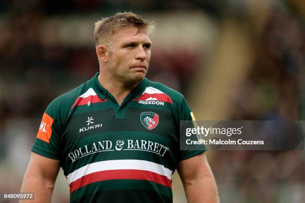 Tom Youngs of Leicester Tigers during the Aviva Premiership match between Leicester Tigers and Gloucester Rugby at Welford Road on September 16, 2017...