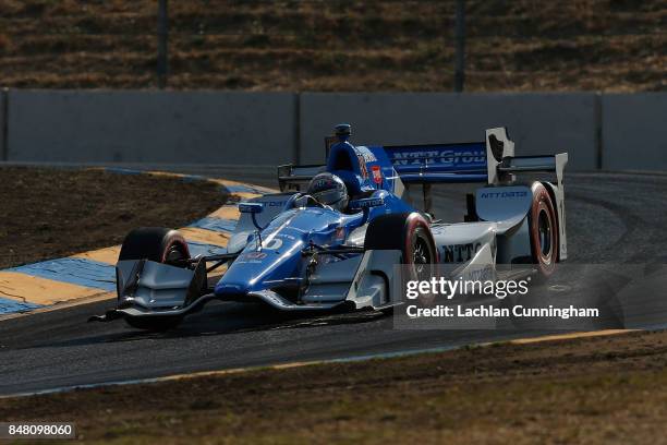 Tony Kanaan of Brazil driver of the NTT Data Honda drives during qualifying on day 2 of the GoPro Grand Prix of Somoma at Sonoma Raceway on September...