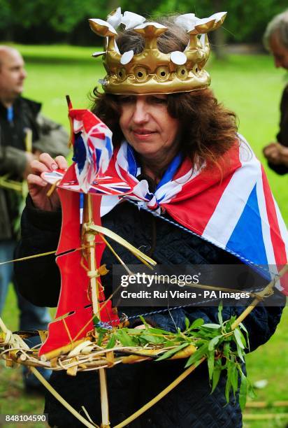 Donna Dimmock makes a willow weaving boat at Cannon Hill Park, Birmingham during a Diamonds Decades Party and Community Games, as part of Queen's...