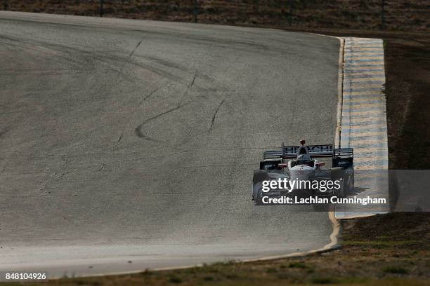 Helio Castroneves of Brazil driver of the Hitachi Chevrolet drives during qualifying on day 2 of the GoPro Grand Prix of Somoma at Sonoma Raceway on...