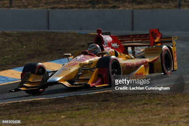 Ryan Hunter-Reay of the United States driver of the DHL Honda drives during qualifying on day 2 of the GoPro Grand Prix of Somoma at Sonoma Raceway...