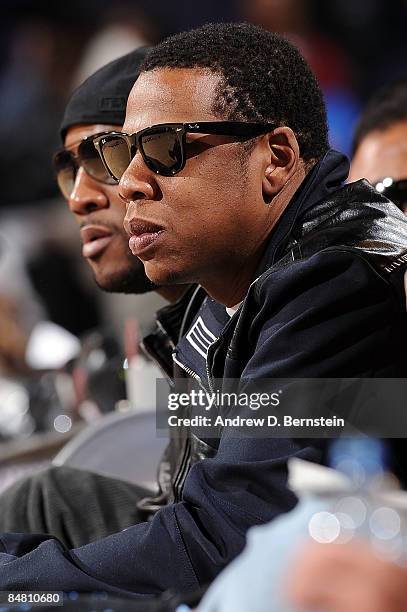 Rapper Jay-Z sits courtside during the 58th NBA All-Star Game, part of 2009 NBA All-Star Weekend, at US Airways Center on February 15, 2009 in...