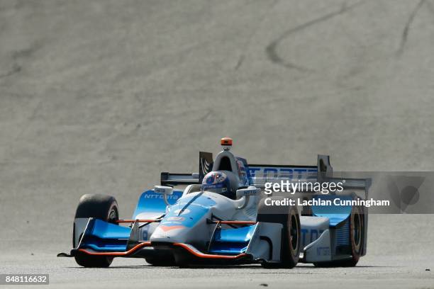 Scott Dixon of New Zealand driver of the NTT Data Honda drives during qualifying on day 2 of the GoPro Grand Prix of Somoma at Sonoma Raceway on...