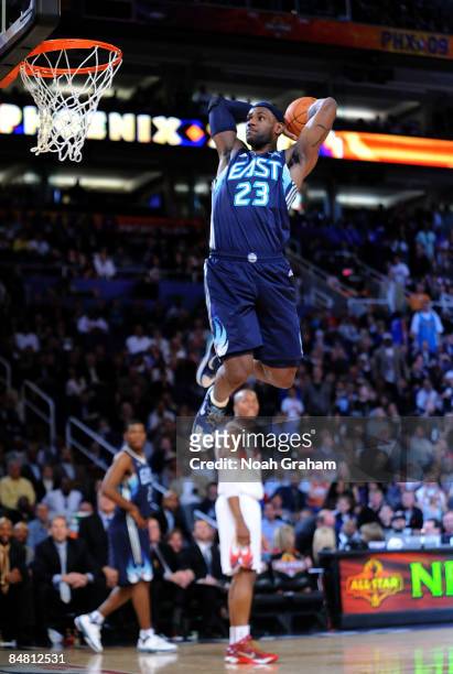 LeBron James of the Eastern Conference goes up for a dunk during the 58th NBA All-Star Game, part of 2009 NBA All-Star Weekend, at US Airways Center...