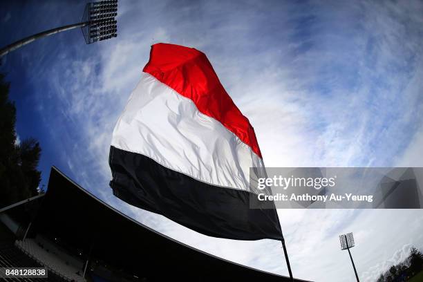 Counties Manukau flag is seen during the round five Mitre 10 Cup match between Counties Manukau and Hawke's Bay at ECOLight Stadium on September 17,...