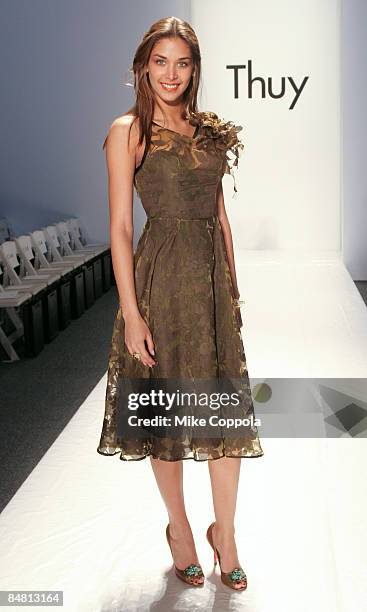 Miss Universe 2008 Daynana Mendoza attends Thuy Fall 2009 during Mercedes-Benz Fashion Week at The Salon in Bryant Park on February 15, 2009 in New...