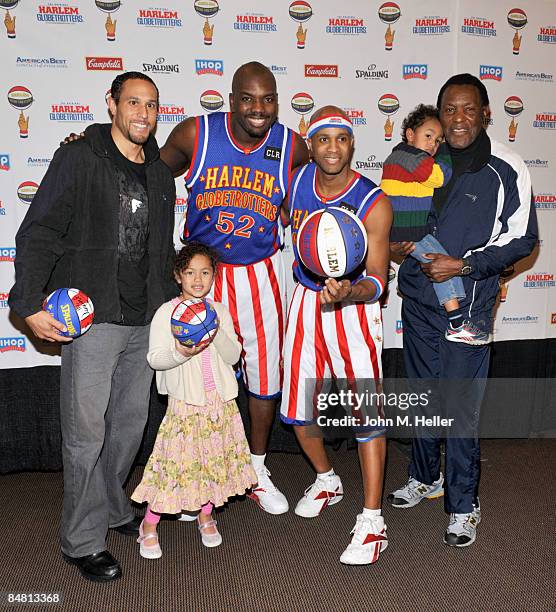 Big Easy Lofton, Flight Time Lang, Rafer Johnson and his family attend the Harlem Globetrotters 2009 "Spinning The Globe " World Tour at the Staples...