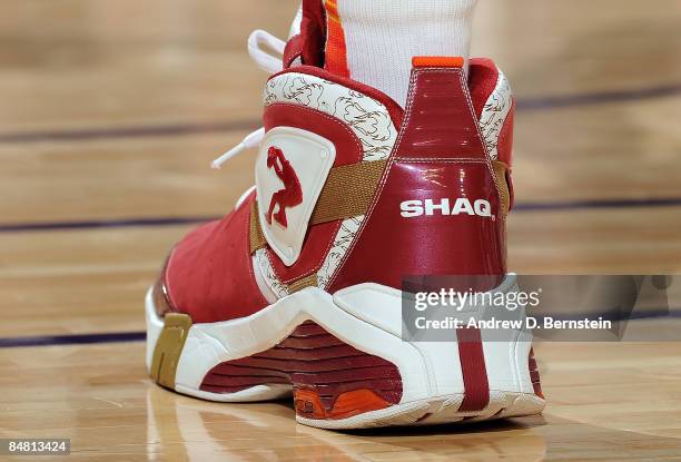 Detailed photo of the shoe Shaquille O'Neal of the Western Conference during the 58th NBA All-Star Game, part of 2009 NBA All-Star Weekend, at US...