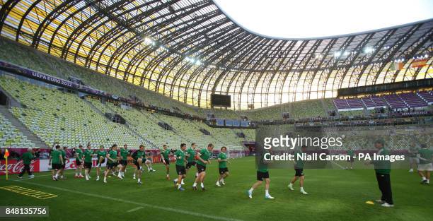 General view of the Republic of Ireland squad during a training session at the PGE Arena, Gdansk, Poland.