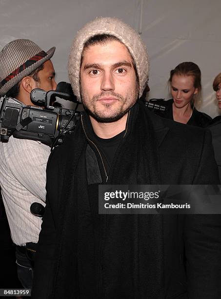 Artist Andrew Levitas attends the Miss Sixty Fall 2009 fashion show during Mercedes-Benz Fashion Week in the Tent at Bryant Park on February 15, 2009...